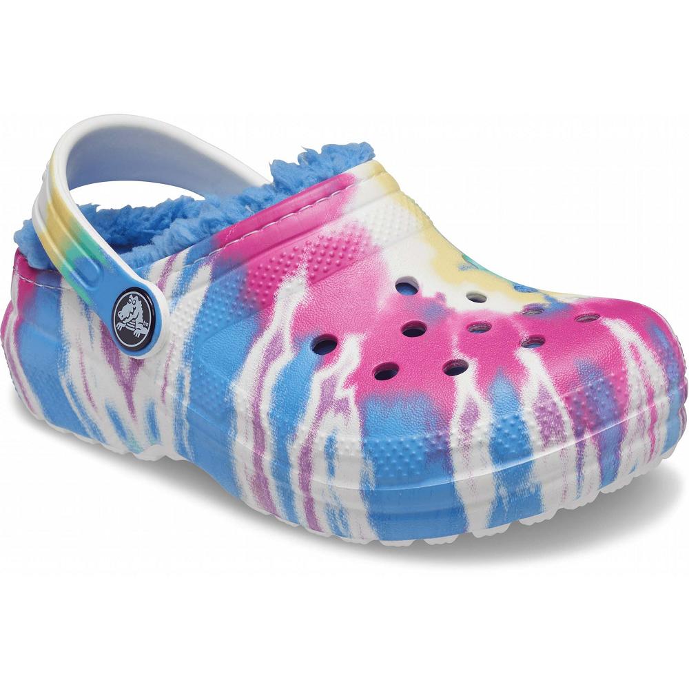 Blue / Multi Girls' Crocs Classic Lined Tie-Dye Graphic Clogs | NZ 1527LISH